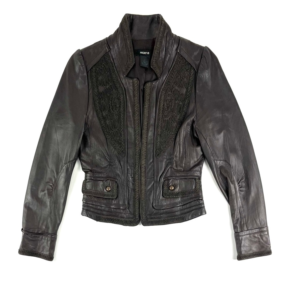 Arden B. Genuine Lambskin Brown Embroidery Leather Jacket